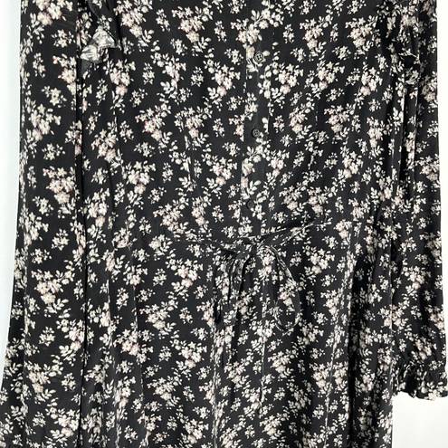 ALLSAINTS Sora Nevin Black Floral 100% Silk Tie Waist Long Sleeve Dress Size 2