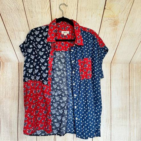Style & Co  1X Floral Patchwork Red White Blue Button Up