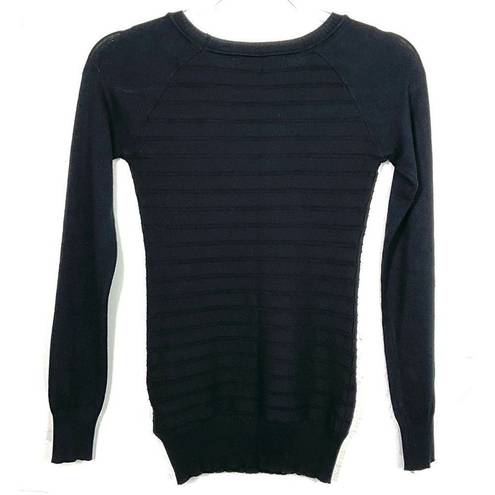 Energie  Black Striped Raglan Long Sleeve Lightweight Sweater Small