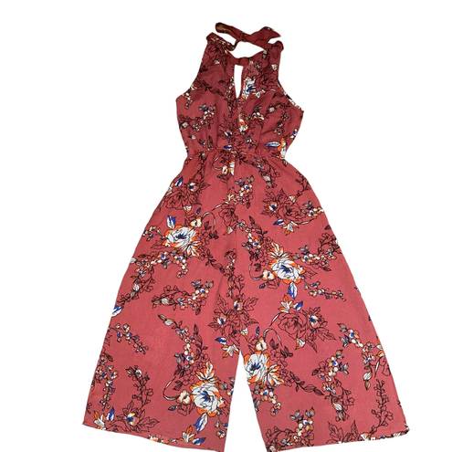 Wish As U  Floral Keyhole Cropped Jumpsuit