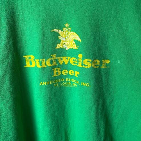 Budweiser Vintage Y2K  Beer T Shirt Green Large L Graphic Tee 100% Cotton Solid