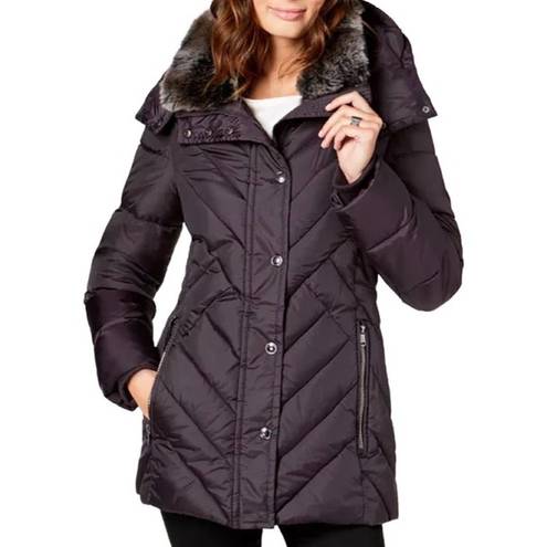 London Fog  Black Winter Puffer Faux Fur Trim Collar Hooded Jacket Parka size S