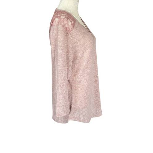 Brooks bobbie  women's large 3/4 sleeve v-neck dusty rose soft top with lace