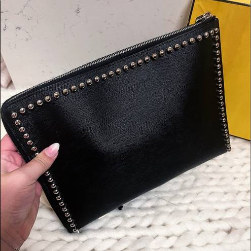 Fendi Authentic  RARE Limited Edition XL Studded Saffiano Karl Clutch Bag