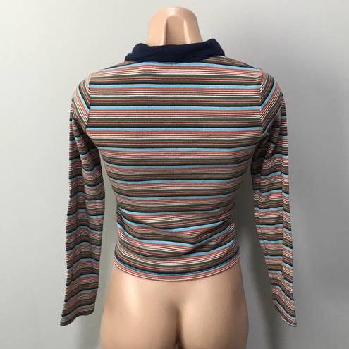 Energie  Vintage Stripe Ribbed Crop Top Collar L