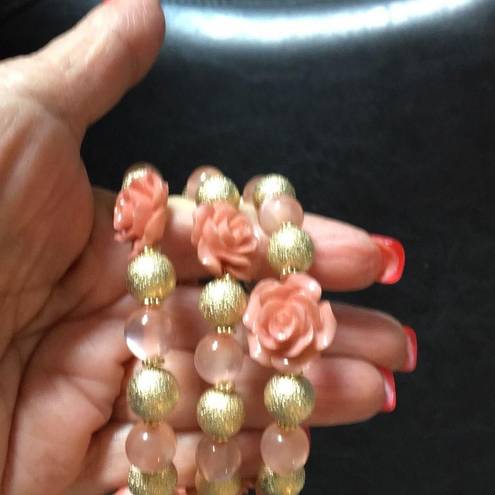 Nicole Miller New  Peachy & Gold Beaded Wrap Bracel