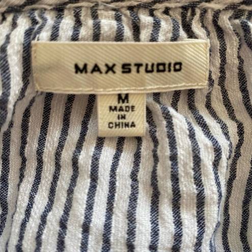 Max Studio  Shirt Women Medium Gray Stripe Long Sleeve V-Neck