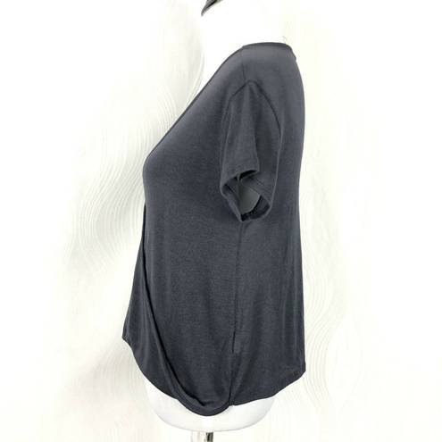 We The Free  Women Size XS Faux Wrap Top Deep V Neck Cropped Gray Short Sleeve