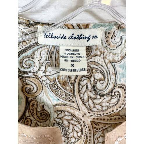 Krass&co Telluride Clothing . Womens Linen Paisley Tank Top Beige Blue Size Small