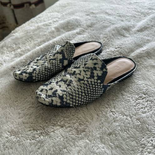 Gap  snakeprint slide on mules, blue and cream pointed toe flats