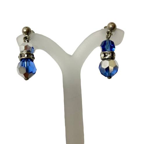 Swavorski Blue Swarovski Crystal drop Earrings round crystals silver rhinestone rondelle