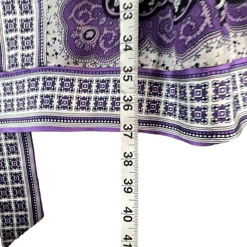 INC  Kimono Dress Womens 14 Purple Black Paisley Silk Chiffon Tie Belt Festival