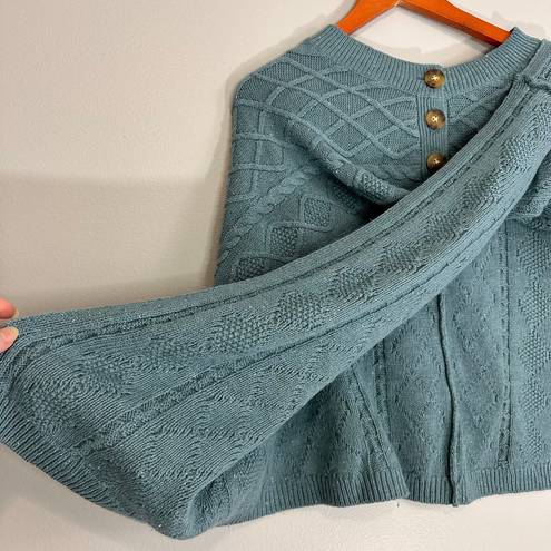 J.Jill Spruce Blue Cozy Cable-Knit Asymmetric Cotton Blend Poncho Sweater Sz S/L