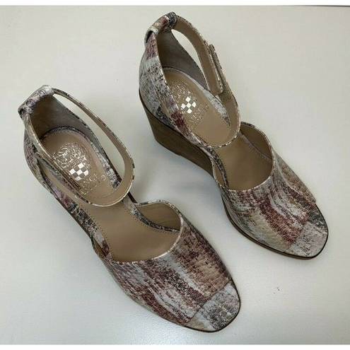 Vince Camuto  Deedriana Pink Leather Snake Print Wedge Ankle Strap Sandals US 8.5