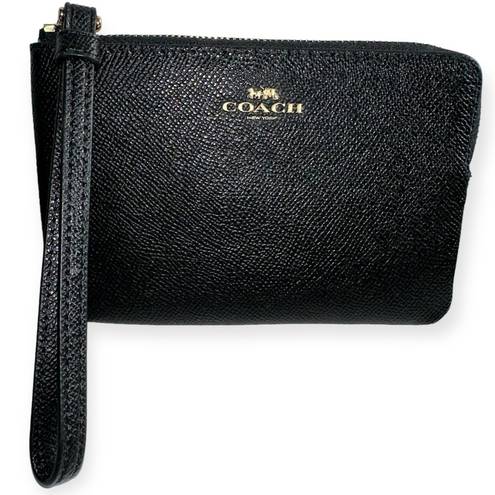 Coach  Black Pebbled Leather Small Corner Zip Wallet Wristlet