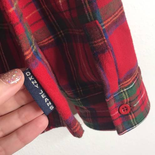 DKNY Vintage  Red Buffalo check Plaid Flannel zip up Shirt size medium