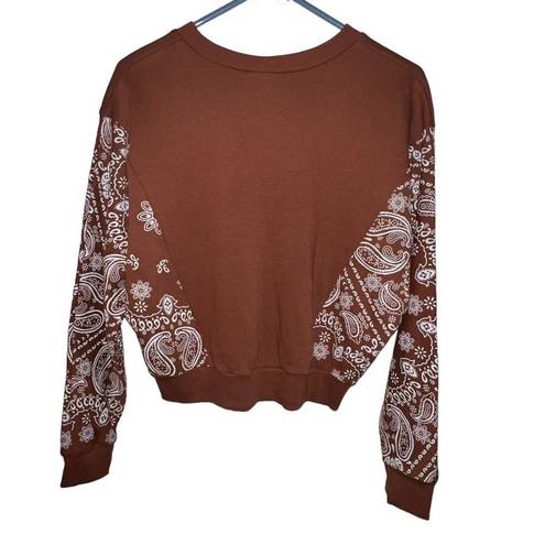 belle du jour  Women Size XS Block Print Pullover Sweatshirt Brown Paisley Boho