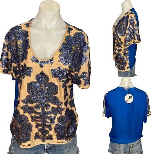 Tracy Reese  Sequin Top SIZE MEDIUM Blue Nude Target Colab Glam Maximalist NEW