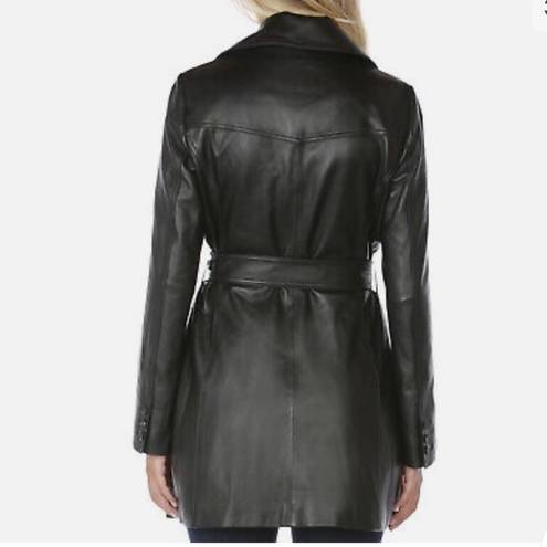 Tahari  Womens Nicole Belted Leather Trench Coat Black XXL