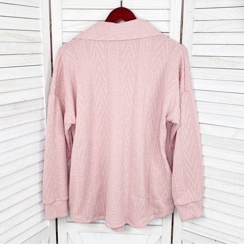 7th Ray  Cable Knit Button Front Shirt Jacket Shacket Pink Small