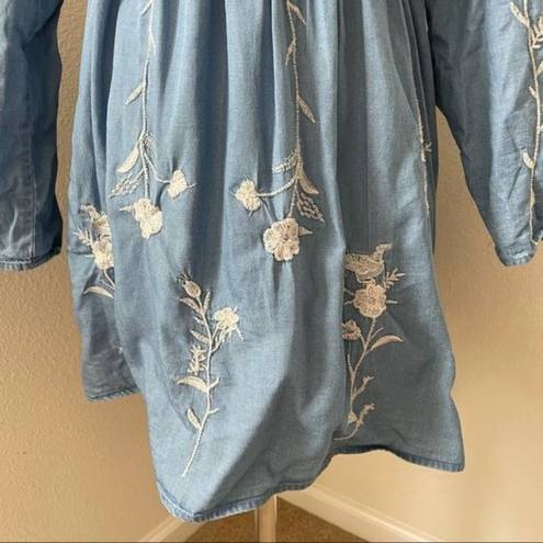 Philosophy  Dress Chambray‎ Embroidered Floral High Low Tunic Dress Size Large