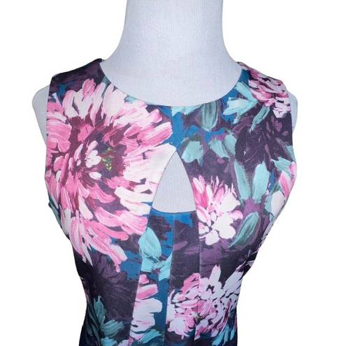 Gabby Skye  SLEEVELESS BLUE PINK FLORAL SHEATH FIT FLARE DRESS WOMEN SIZE 12