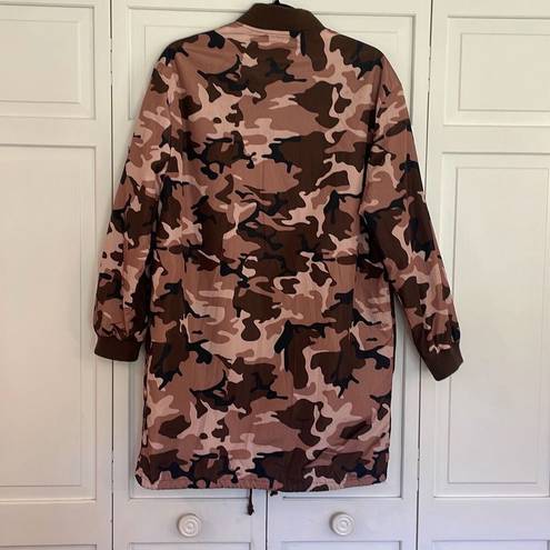 Love Tree  pink brown camo long bomber jacket size large