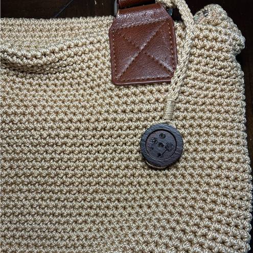 The Sak  Cambria Purse Bucket Style Bag Crochet Tweed Tan Brown Shoulder Bag Tote