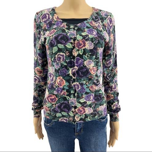 Divided H&M  (6) Purple Floral Button Up Long Sleeve Vintage Rose Cardigan