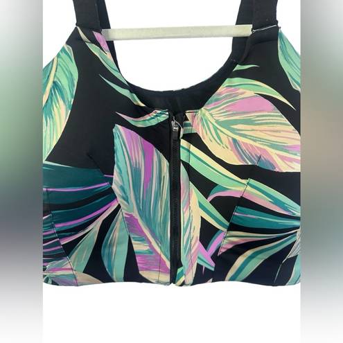 Torrid  Wire-Free Hi-Impact Zip-Front Sports Bra summer leaves floral black 38DDD