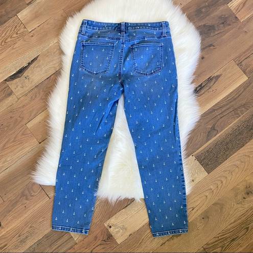 Talbots  Flawless Slim Ankle Fit Blue Anchor Print Jean Size 4 Petite