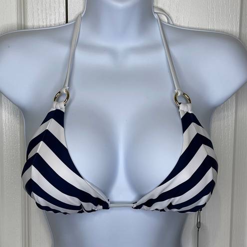 Relleciga NWT  Triangle Bikini Top Only Navy Blue White With Gold Hardware XL