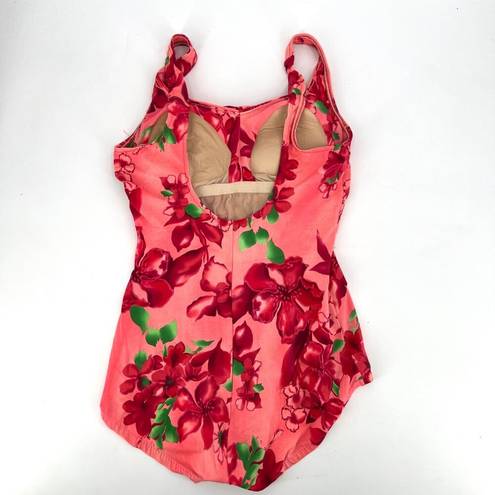 Maxine of Hollywood Vintage  Hawaiian Floral Red One Piece Swimsuit Size 18