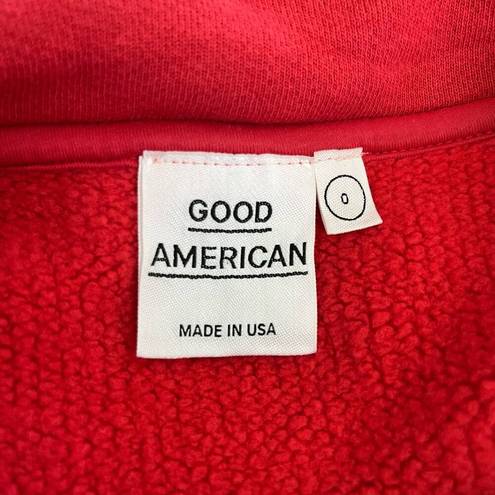 Good American  Red 3/4 Zip Short Sleeve Cropped Sweatshirt Size 0/XS Oversized