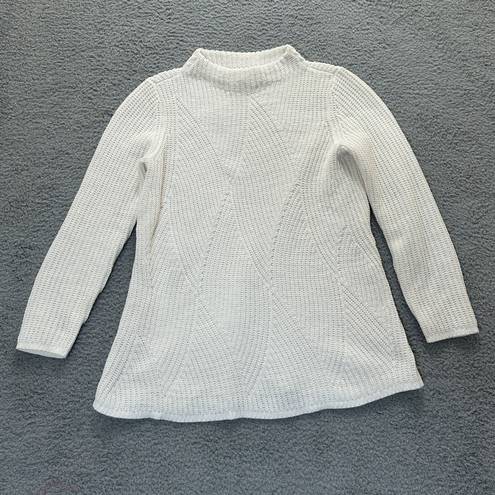 J.Jill  Chenille Sweater Womens Small Off White Mock Neck Cable Knit Tunic