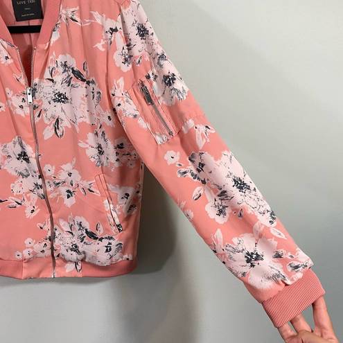 Love Tree  Women's Pink Floral Full Zip Bomber Jacket Size S