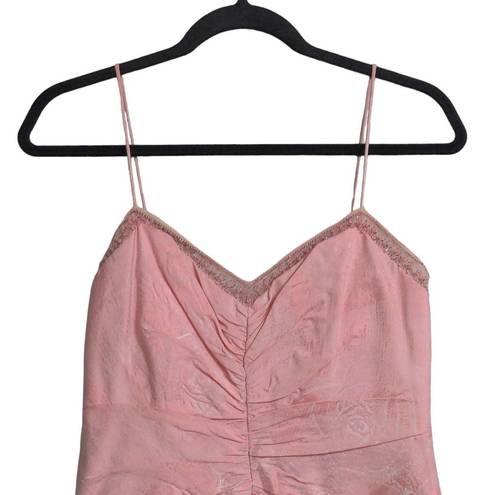 Badgley Mischka  Womens Fit & Flare Dress Pink Ruched Midi Spaghetti Strap Silk 6