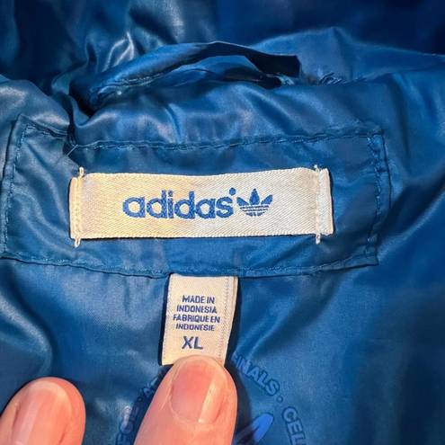 Adidas Originals Womens Puffer Jacket Winter Coat Full Zip High Collar Blue XL