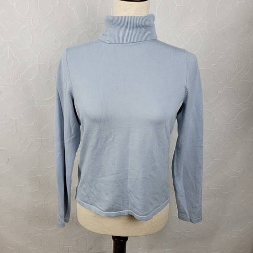 Petite Sophisticate  Womens Turtleneck Sweater Size S Blue Silk Stretch Pullover