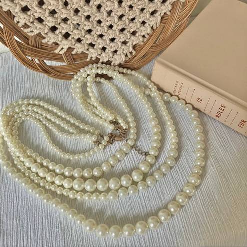 American Vintage Vintage “Olwen” Four Strand Statement Pearl Necklace Long Classic Maximalist