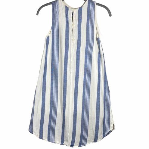 Harper Striped Mini Dress Sleeveless Linen Rayon Blend Blue White Womens Sz XXS