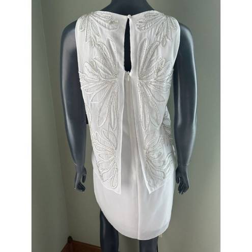 Laundry by Shelli Segal  White Silver Beads Popover Blouson Shift Dress Sz 6 NWT