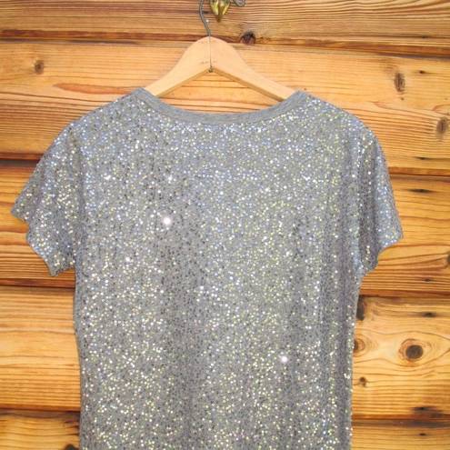 DKNY NWT  Silver Sequin T Shirt Top