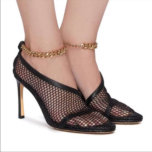 Bottega Veneta  Stretch Chain Ankle Strap Nappa Leather Heel Mesh Pumps Size 36