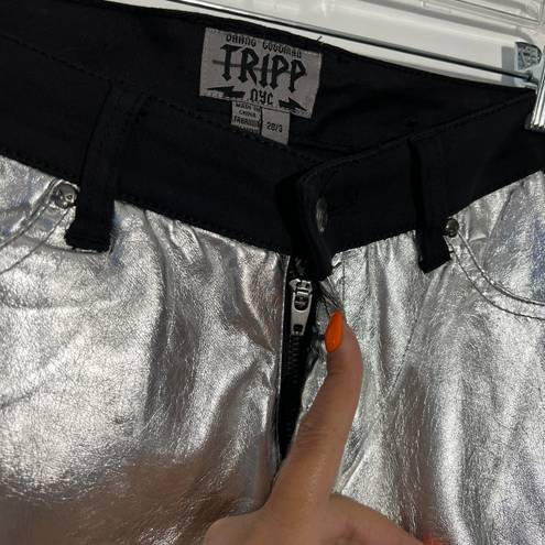 Tripp NYC New  Metallic Front Pants Black Back RARE Size 26/3
