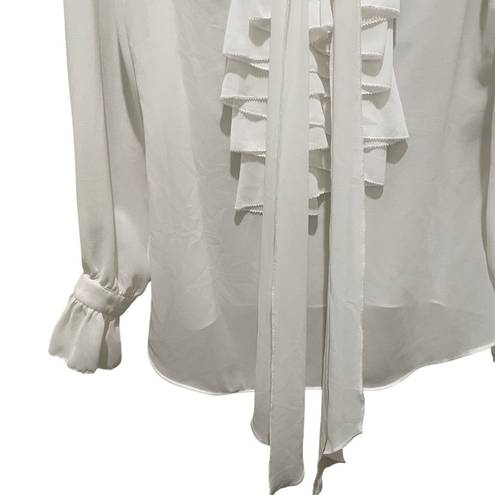 Yoana Baraschi  Ruffle Tie Long Sleeve Sheer Blouse White Size Small