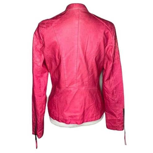 Miss Sixty Womens  M60 Hot Pink Faux Leather Distressed Motorcycle Jacket Size M