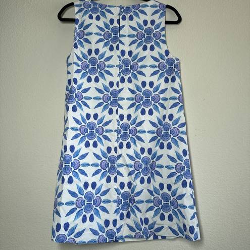 Hill House  New The Charlie Blue Shell Mosaic Cotton Mini Dress Small