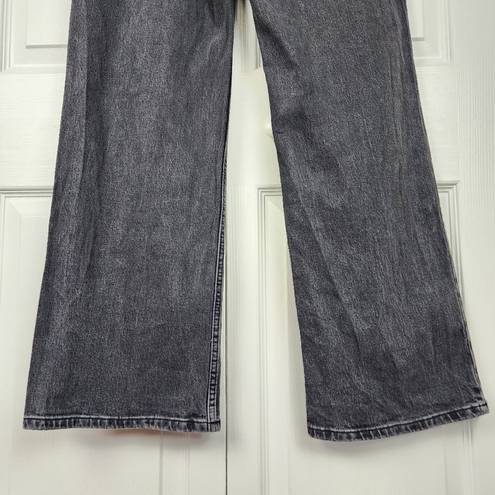 Mango  MNG Washed Black Wide Leg Jeans Patch Pockets High Rise Denim Pants Size 8