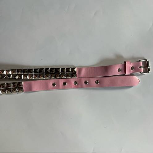 The Row Two Pyramid Studded Belt Leather Silver Pink Punk Rock Biker Y2K Medium